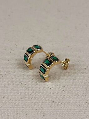 GoldFi 18K Gold Filled Chunky Emerald CZ Curve Earrings